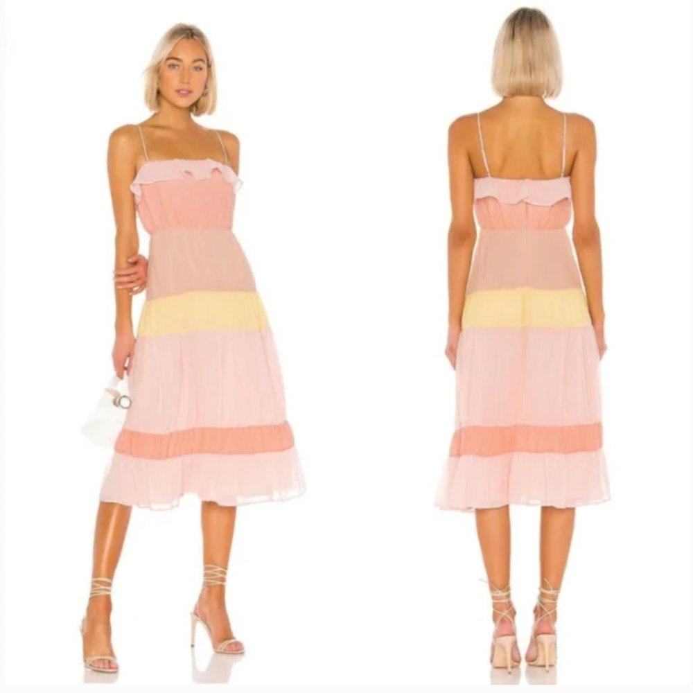 LOVERS + FRIENDS pastel pink Acer tiered ruffle midi dress - Picture 1 of 10